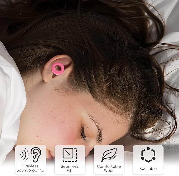 Noise Canceling Earplugs for Sleep and Concentration– New Flexible Earplugs for Better Attenuation–2 Pair Reusable –Deal for Side Sleepers &Noise Sensitive Person – 27dB Noise Cancellation–Dark Pink
