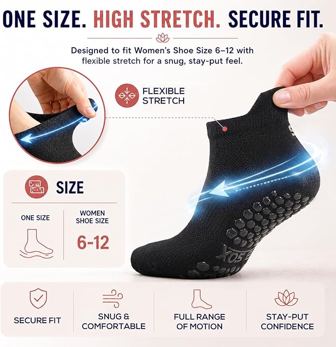 SB SOX Pilates Socks for Women (2 Pairs) - Non Slip Grip Socks for Yoga, Barre, Hospital - With Lite Compression