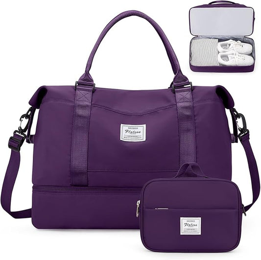 Weekender Bags for Women,Personal Item Travel Bag with Shoes Compartment,Overnight Travel Duffel Bag with Toiletry Bag