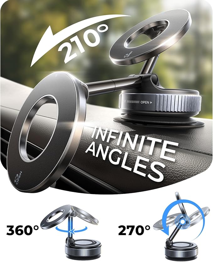 MRGLAS 2026 Upgraded for MagSafe Vacuum Car Phone Mount, Ultra Strong Magnetic Phone Holders for Your Car, 360° Adjustable Suction Cup Car Mount, for iPhone 12–17 Pro Max, Car & Truck Accessories