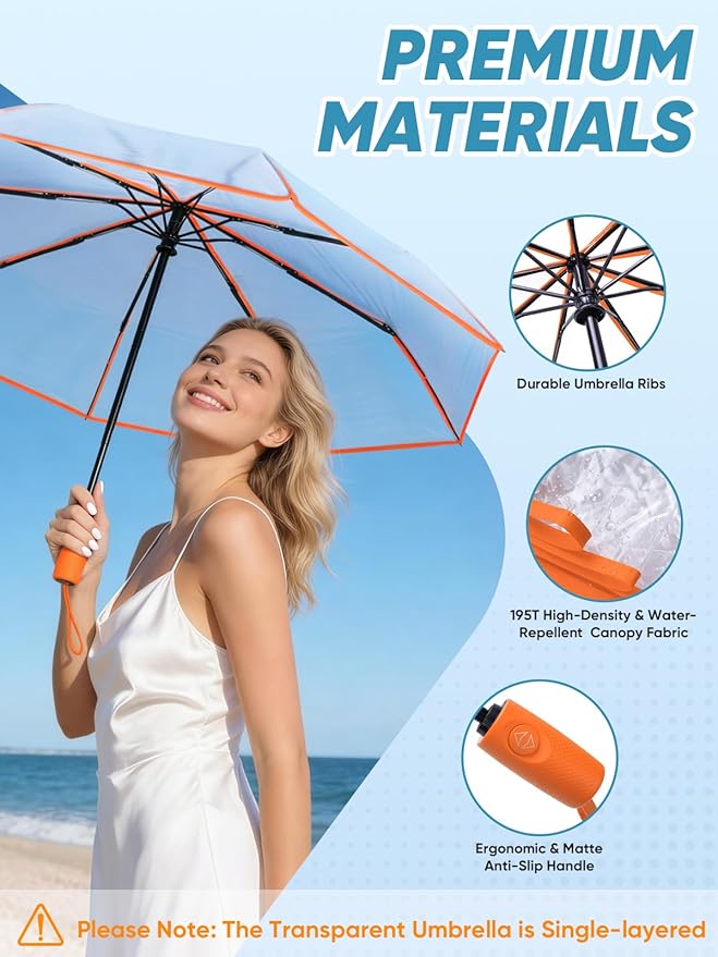 PTEROMY Windproof Travel Umbrellas for Rain and Sun, Withstands 85MPH Winds Auto Open Close Folding Umbrella with Ergonomic Handle, Quick Dry Canopy for Commuting or Backpack