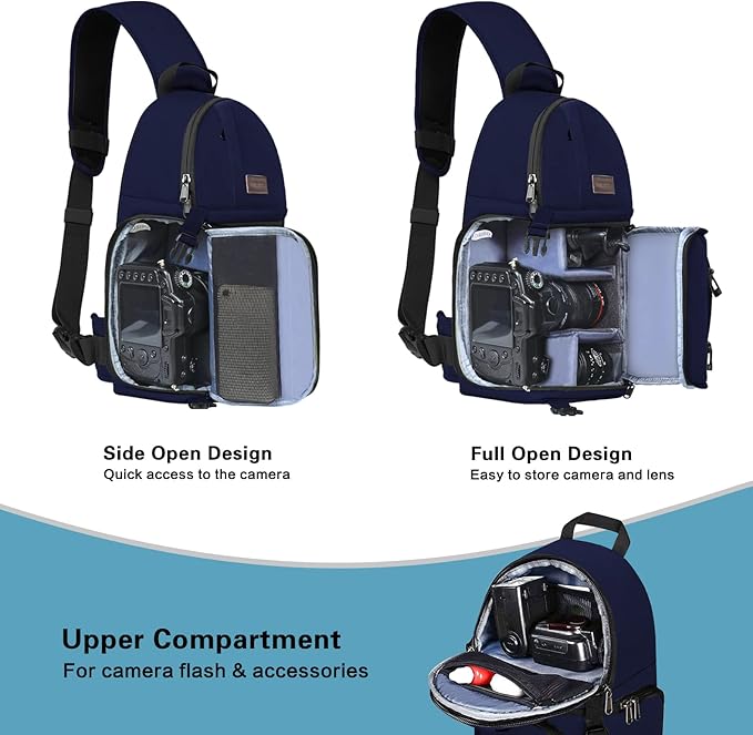 MOSISO Camera Sling Bag, DSLR/SLR/Mirrorless Camera Backpack Case Shockproof Photography Backpack with Tripod Holder & Removable Modular Inserts Compatible with Canon/Nikon/Sony/Fuji, Navy Blue
