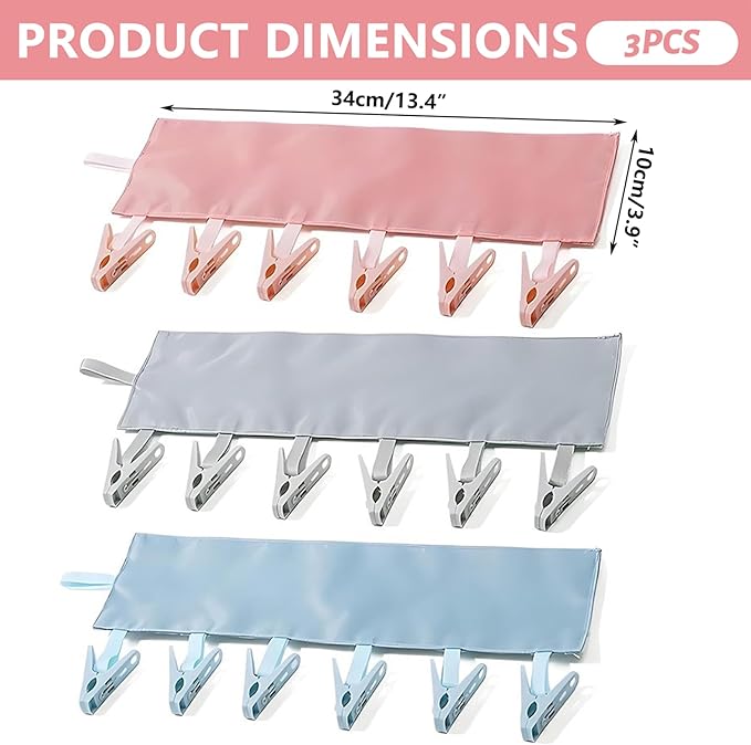 Travel Hangers Foldable, 3Pcs Travel Hangers, Portable Foldable with 6 Clips for Swimsuit, Towel & Sock Space-Saving Drying Rack for Hotels, Camping