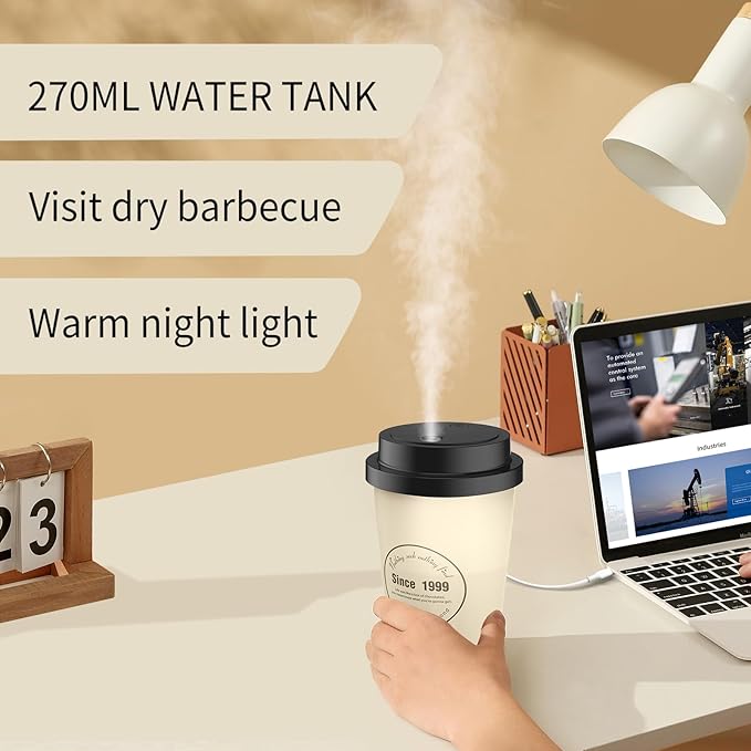 Portable Small Humidifier, Auto Shut-Off USB Personal Desktop Humidifier for Car, Office Room, Bedroom