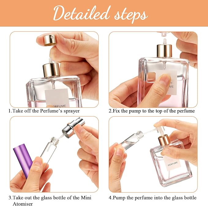 Motiskyy 7 Pcs 5ml Refillable Perfume Atomizers Bulk - Mini Travel Cologne Sprayers with Refill Pump & Transfer Tool for Perfume Makers & Small Studios (Rainbow Color)