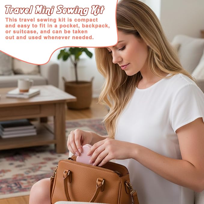 2 Pcs Travel Sewing Kit Mini Sewing Kit Portable Handheld Machine Travel Size Professional Portable Needle and Thread Kits Mini Heart Shaped Essentials Materials with Scissors, Threads, Needles