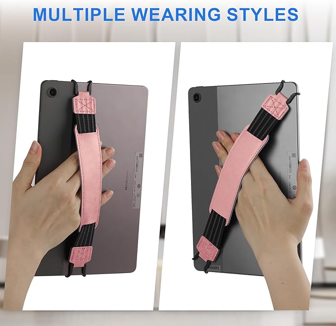 HoYiXi Soft Hand Strap for 9-11 Inch eReaders & Fire Tablet Compatible with Fire HD 10/iPad 9.7 /iPad mini/Galaxy Tab A8 A9/Huawei Lightweight Black High-Elasticity Finger Grip Holder -Pink