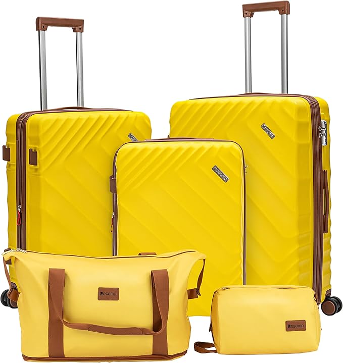 Rosamo 5 Piece Luggage Set Expandable Hardside, 20/24/28in Suitcases with Matching Travel Bags, 22x14x9 Airline Approved Carry On, TSA Lock, Spinner Wheels, ABS+PC