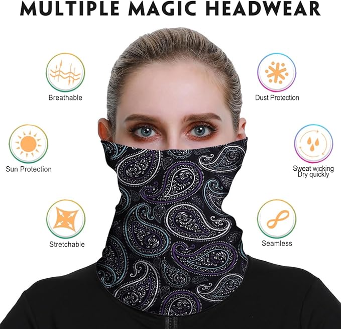 Neck Gaiter for Men Women Headwear Bandana Head Wrap Face Scarf Mask Cover Warmer Balaclava-Seamless & Versatile