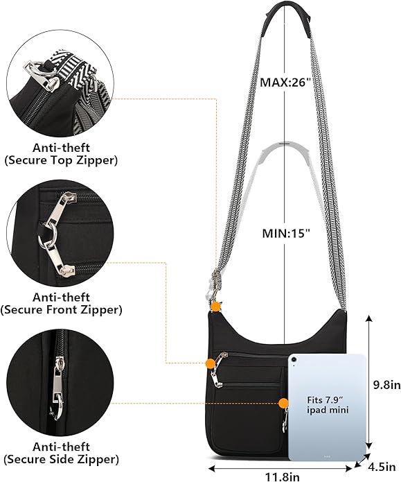 MHCNLL Anti Theft Crossbody Bag for Women, Lightweight Travel Purse, Waterproof Nylon Multi-Pocket Everyday Shoulder Handbag
