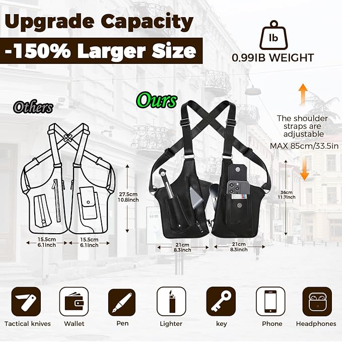 ECGER Large Double Shoulder Armpit Bag - Underarm Holster for Men, Anti-Theft Concealed Crossbody Wallet|phone Pouch for Outdoor Travel Cycling Work, Premium PU Leather (Black Armpit Bag)