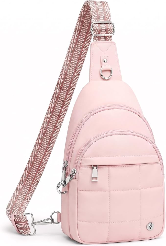 Anti Theft Sling Bag for Men & Women, Lightweight Puffer RFID Crossbody Bag for Travel, Commuting & City Walking, Hands-Free Everyday Essentials Bag Pink
