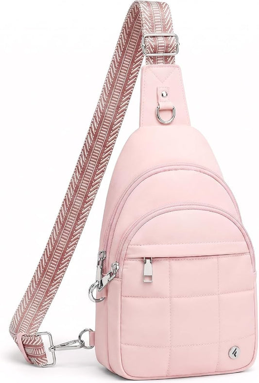 Anti Theft Sling Bag for Men & Women, Lightweight Puffer RFID Crossbody Bag for Travel, Commuting & City Walking, Hands-Free Everyday Essentials Bag Pink