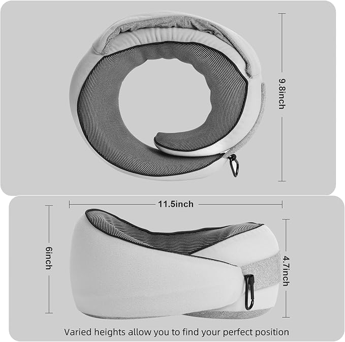 Travel Pillow, Hooded Neck Pillow Airplane for Sleeping, Memory Foam Traveling Pillow for Long Flights, Portable Plane Accessories(Light Gray)