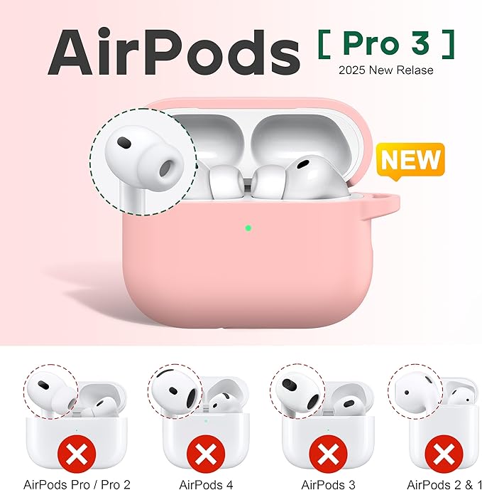 R-fun for AirPods Pro 3 Case (2025), Soft Silicone Protective Case Cover Compatible with Apple AirPods Pro 3rd Generation (USB-C Cable) for Women Men with Cleaning Kit and Keychain, Sand Pink