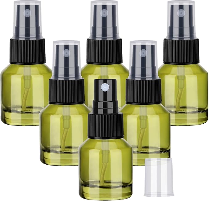 Segbeauty 6pcs 0.5oz Empty Small Travel Spray Bottle for Hair, Refillable Mini Glass Spray Bottles for Perfume, 15ml Green Fine Mist Atomizer Cologne Travel Bottle Sprayer, Liquid Containers Bottles