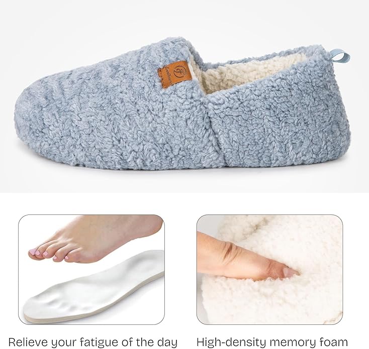 EverFoams Women’s Soft Curly Full Slippers Memory Foam Lightweight House Shoes Cozy Loafer with Polar Fleece Lining