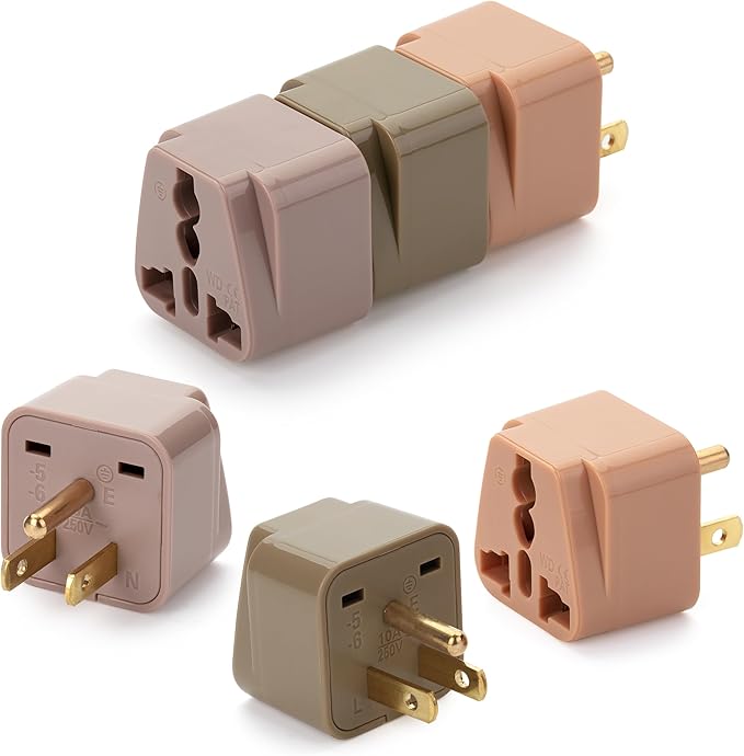 Bates- Universal Adapter, 3 Pack, Vintage Colors, UK to US Plug Adapter, Universal Plug Adapter Plug, Universal Travel Adapter, European to American Plug Adapter, Europe to US Plug Adapter