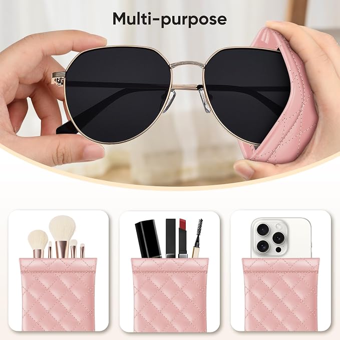 FINTIE Soft Eyeglasses Case with Cleaning Cloth, Portable Squeeze Top Vegan Leather Glasses Pouch, Sunglasses Eyewear Bag