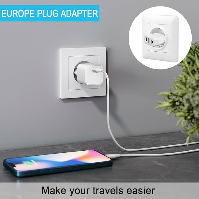 20 Pack European Plug Adapter, Type C European Travel Plug Adapter, 220V to 110V Adapter Plug US to Europe, Wall Plug Power Converter for Europe, White