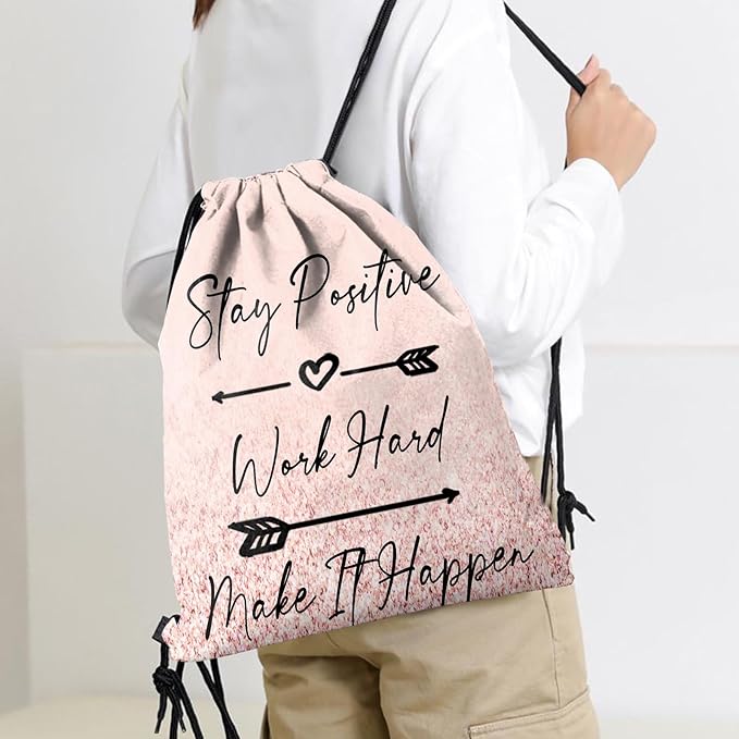 Drawstring Backpack Draw String Sports Bags for Gym Travel Beach Waterproof Cute Sackpack Men Women Aesthetic (13"×17")-Glitter