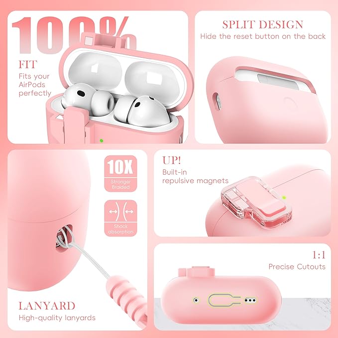 R-fun for AirPods Pro 3 Case with Cleaning Kit, Soft Liquid Silicone Rubber Protective Cover, Compatible with AirPods Pro 3rd Generation Case (2025), Compatible with MagSafe, Pink