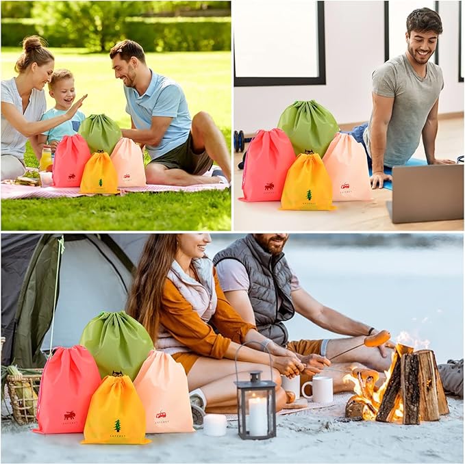 6 PCS Waterproof Drawstring Bag, 3 Sizes Storage Bag for Swimming, Gym, Pool and Beach, Colorful Travel Organize Pouch for Wet Cloth, Shoes, Toiletries, Cosmetic