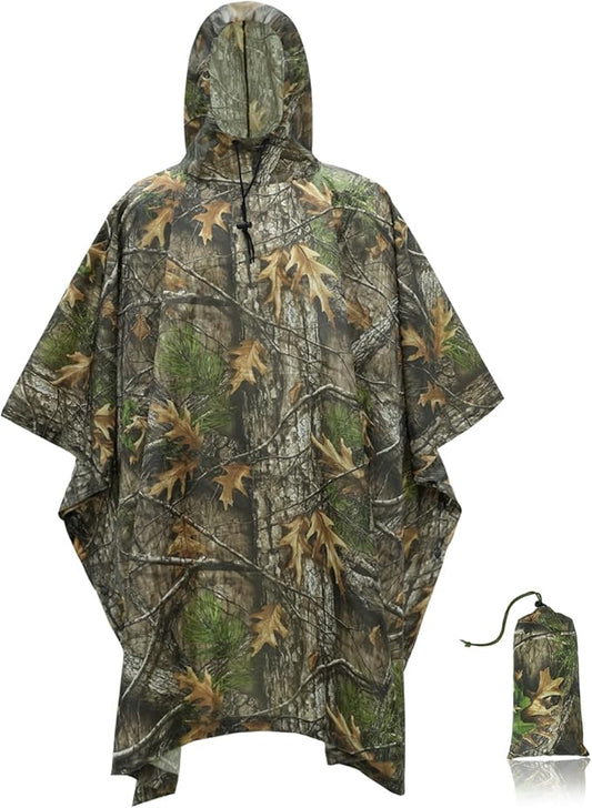 LOOGU Camo Rain Poncho with Hood Waterproof Lightweight Raincoat Rain Gear Men Women Outdoor Camping Hunting Hiking Fishing