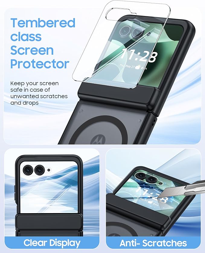 Magnetic for Motorola Razr 2026 Case with Hinge Protection, Screen Protector, Compatible with MagSafe,Skin Feel Translucent Frosted, Shockproof Slim Cover for Moto Razr 2026-Black