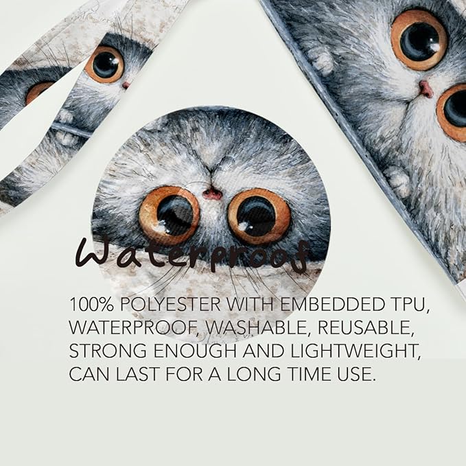 Fokongna Cute Print Wet Bag, Small Portable Waterproof Multi-Functional Organizer for Women, White Fluff Grey Eyed Cat, Ideal for Daily, Beach & Travel