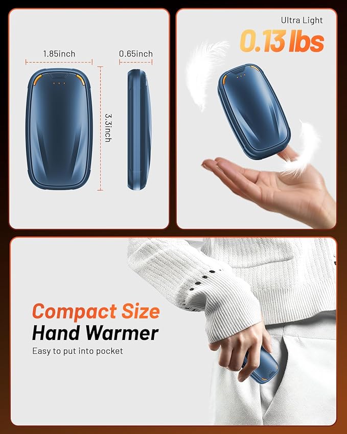 Hand Warmers Rechargeable 2 Pack, 3-Settings Rechargeable Hand Warmer, AI Smart Heating, Pocket Portable Electric Hands Warmer, Magnetic Handwarmers, A Winter for Kids and Loved Ones