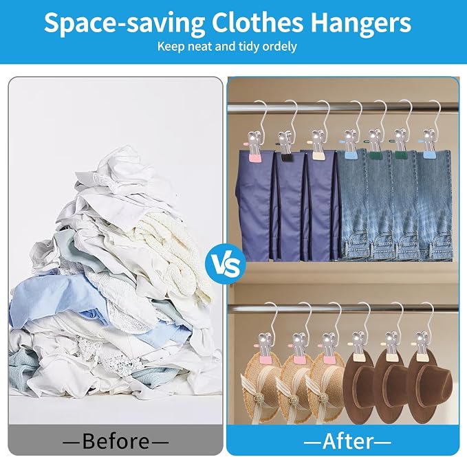 30 Pack Heavy Hanger Clips for Closet, Laundry Hooks Hanging Clips with, Clothespin for Clothes Pants,Clothes Pins Multi-Purpose Clip Big Hangers & Pants Clip Hangers for Hats Socks Towels Travel