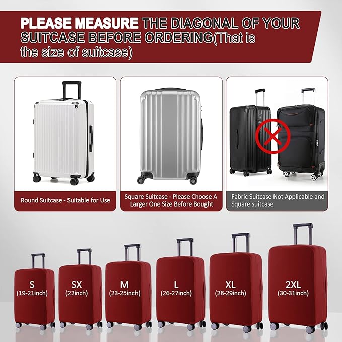 Travel Luggage Cover - Scratch-Resistant Fit 19-31 Inch Suitcase Protector, Claret (SX 22-23 inch)