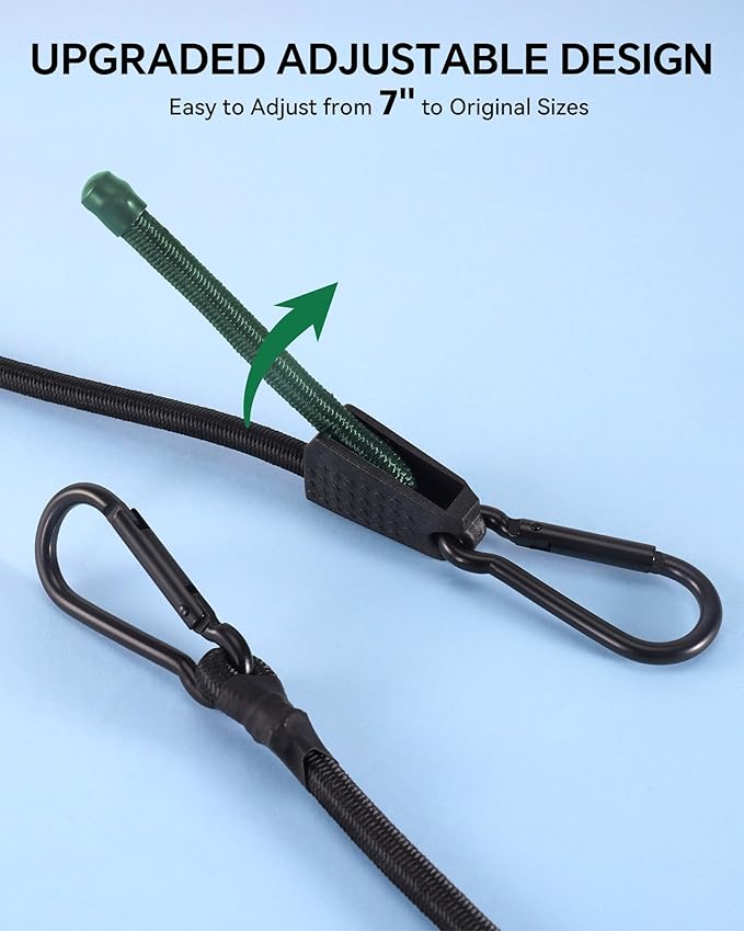 8 Pcs 48 Inch Adjustable Carabiner Bungee Cords with Hooks, Easy to Adjust from 7" to 48", Blue Bungee Straps with UV-Resistance & Superior Elasticity for Cargo, Bike, Luggage, Carts, Truck, etc