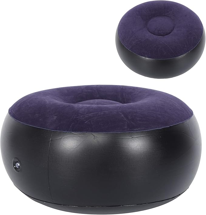 Foldable Inflatable Stool, Portable Round Air Chair Outdoor Camping Chair Footrest Cushion, with Durable Reinforced Bottom, for Home Office Yoga Dorm Outdoor, Kids Adults, Camping, Airplane default