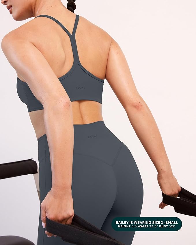 PAVOI ACTIVE Yoga Racerback Bras for Women - Buttery Soft Low Support Scoop Neck Y-Back Thin Strap Sports Bra - FlexFlow