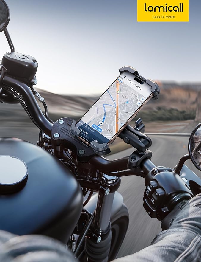 Lamicall Motorcycle Phone Mount Holder - [Dual Vibration Dampener] [Metal Adjustment Arm] Motorcycle Cell Phone Holder, Bike Handlebar Phone Mount, Gifts for iPhone 16 15 14 Pro Max, 4.7-6.7" Phones