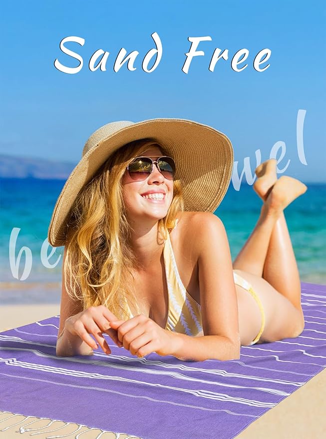 cabanana Turkish Beach Towel Oversized - 40"x70" Quick Dry Sand Free Thin Beach Towels for Adults,Extra Large Cotton Lightweigh Travel Towel for Beach Accessories (Purple)