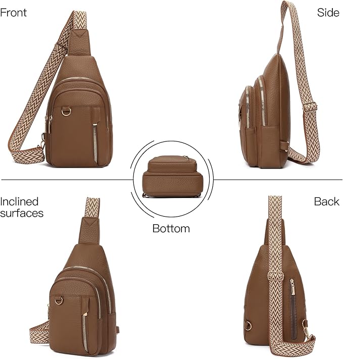 GAEKEAO Sling Bag for Women Vegan Leather Crossbody Bags Travel Fanny Pack Chest Bag Purse with Adjustable Wide Guitar Strap
