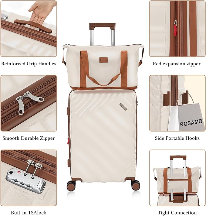 Rosamo 5 Piece Luggage Set Expandable Hardside, 20/24/28in Suitcases with Matching Travel Bags, 22x14x9 Airline Approved Carry On, TSA Lock, Spinner Wheels, ABS+PC
