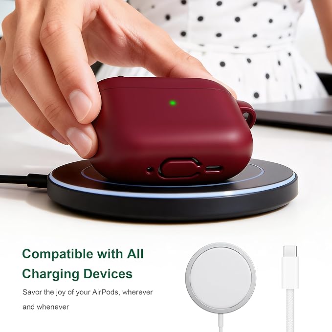 R-fun for AirPods Pro 3 Case (2025), Soft Silicone Protective Case Cover Compatible with Apple AirPods Pro 3rd Generation (USB-C Cable) for Women Men with Cleaning Kit and Keychain, Wine red