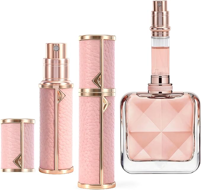 Perfume Travel Refillable Bottle,Perfume Atomizer 5ml Genuine Leather Bottom-Filling,Mini Cologne Sprayer,Spray Bottles for Cruise Gift Travel Accessories (Pink)