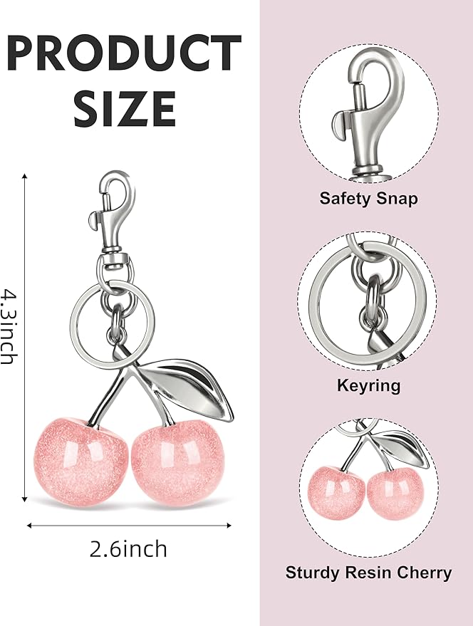 OVRUNS Cherry Bag Charm Cute Cherry Accessories Sparkling Purse Charms for Women