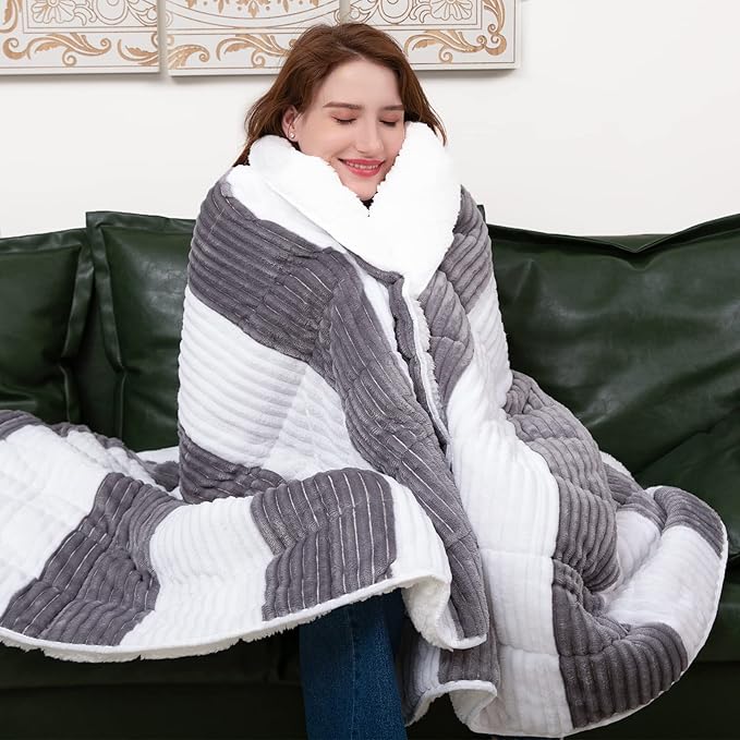 Sherpa Weighted Blanket for Adults 15lbs, 48"x72", Twin Full Size Fuzzy Heavy Throw Blanket for 140-160lbs, Microfiber Soft Thick Big Blankets Weighted Comforter Breathable Gifts for Sleeping, Grey