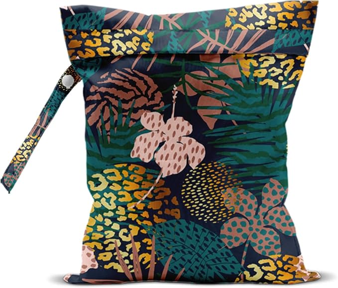 Palm Leaves Wet Bag Green Summer Waterproof Travel Laundry Bags, Washable Reusable Wet Dry Bag for Swimsuit Beach Diapers Dirty Yoga Gym Clothes, Plant Gifts for Women Friend