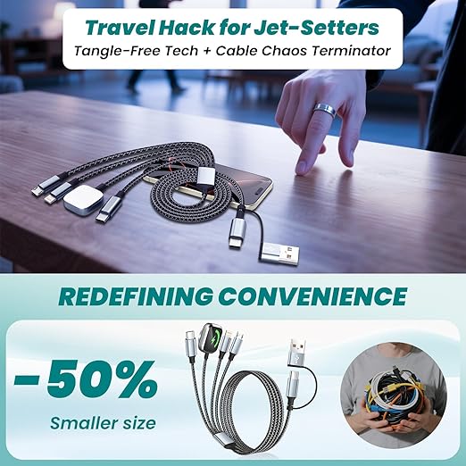 Travel Essentials 4 in 2 Multi Charging Cable for iWatch Charger 5FT,USB A/USB C Multiple Charger Cable/Cord for All Devices Compatible for iWatch Ultra/SE/10-1,iPhone 16-11, Android,More