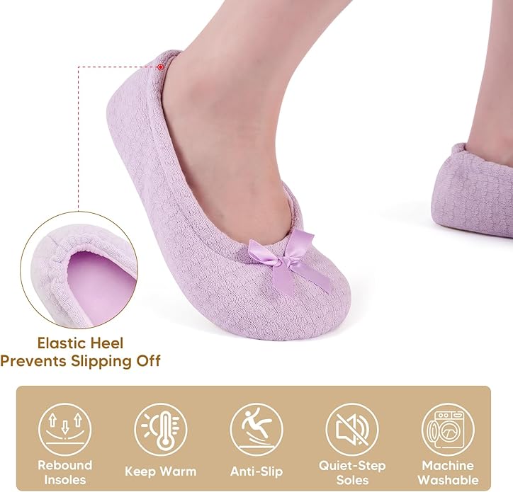 ANLUKE Women's Ballerina Slippers Fuzzy House Shoes Memory Foam with Non-Slip Sole