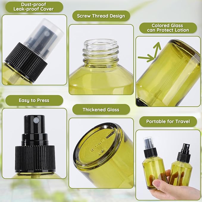 Segbeauty 6pcs 2oz Perfume Travel Refillable Bottles, Small Travel Size Spray Bottle for Hair, 60ml Empty Mini Glass Fine Mist Spray Bottles, Green Perfume Cologne Atomizer Sprayer Bottle for Liquids