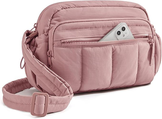 BAGSMART Anti Theft Crossbody Bags for Women Travel Purse, Medium Quilted Puffy cross body bag, Handbags Shoulder Purses, Dark-medium