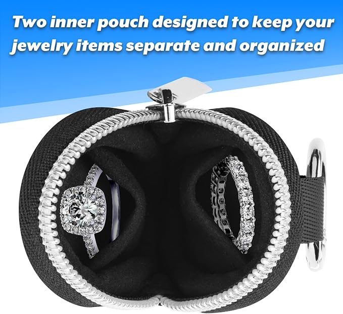 Homakover Portable Ring Organizer Case with Keychain, Traveling Ring Holder Storage Bag, Anti-Lost Keychain Container for Rings, Jewelry (1, Grey)